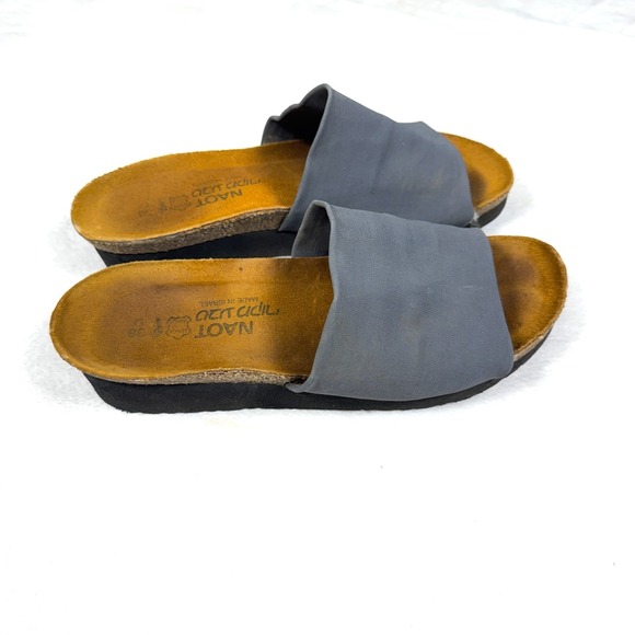 Naot Shoes - Naot Tampa Sandals Women's US 7 Slate Gray Cork Open Toe Wedge Slip On Slides